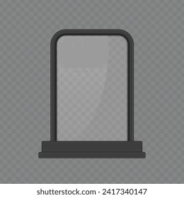 Transparent glass award, trophy glass table display. Plastic clear stand reflection shiny plates template isolated on transparent background.