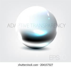 Transparent glass ball. Adaptive transparency vector. 