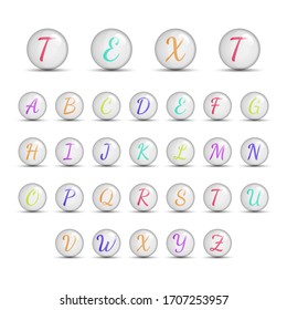 Transparent glass ball inside there are colorful letters. colorful alphabet inside transparent bubbles. suitable for infographics, game resources, greeting cards, advertisements, etc. editable color