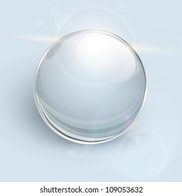 Transparent Glass Ball On Background With Lens Flares, Vector.