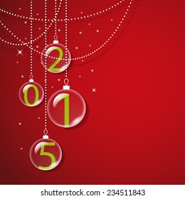 Transparent glass balls on red background. Vector card. Easy editable background color