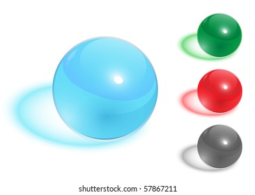 Bolas de vidrio transparentes, esferas, vector.