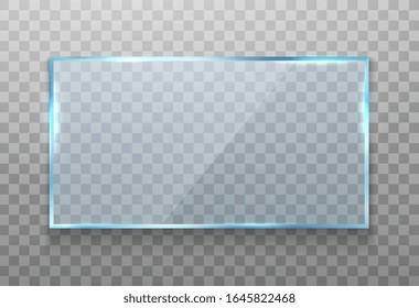 Transparent glass banner, frame. Flat gloss glass window or panel on a transparent background.