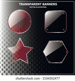 Transparent glass banners design. Vector illustration with black background.