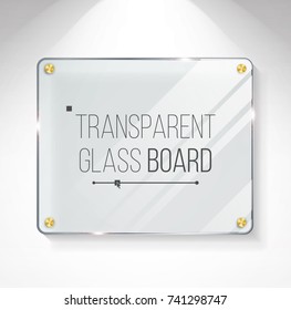 Transparent Glass Board Vector. Decorative Graphic Design Element. Plastic Or Glass Frame Template. Illustration
