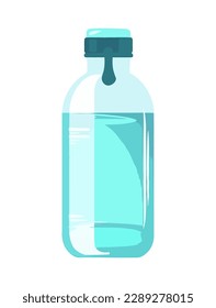 Transparent glass bottle with blue liquid icon isolated