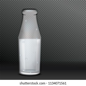 Transparent glass bottle with cold water. Vector illustration