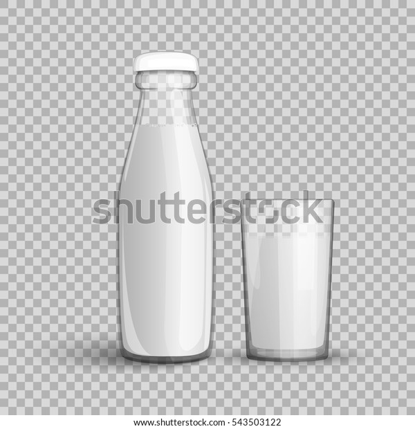 透明な背景に透明なガラスびんと牛乳とガラスカップ 乳製品のカテゴリ別のベクターイラスト のベクター画像素材 ロイヤリティフリー