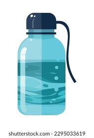 Transparent glass bottle with fresh blue liquid isolated