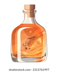 Transparent glass bottle holds fresh whiskey drink icon isolated