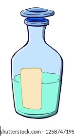 Transparent glass bottle with liquid. Sketch-Style Icon. Symbol. Sign. Stock Vector Illustration. Transparence. White Isolated.