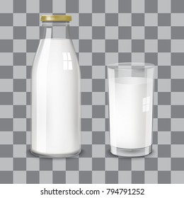 Transparent glass bottle and a glass milk
