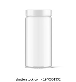 Transparent glass bottle mockup. Vector illustration isolated on white background. Can be use for medicine, cosmetic and other. Ready for your design. EPS10.	
