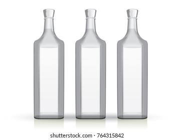 transparent glass bottle on a white background mock up vector template