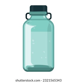 Frasco de vidrio transparente con líquido refrescante sobre blanco