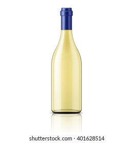 Transparent glass bottle template with white wine. Package collection. Vector illustration.