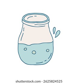 Transparent glass bottle with water in doodle style. Vector sketch of vintage kitchen utensils on isolated background. 


