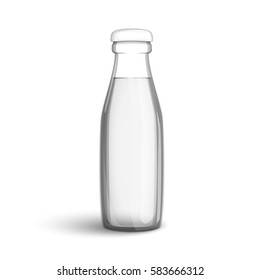 Transparent Glass Bottle With Water On White Background. Vector Illustration Packaging Bottle Filled With Clear Liquid, A Natural Healthy Beverage To Quench Your Thirst.