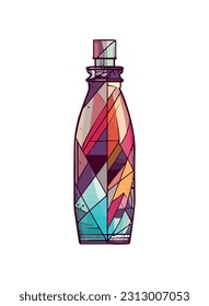 Transparent glass bottle with whiskey liquid icon isolated