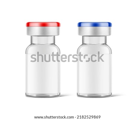 Transparent glass bottles for injections mockup. Vector illustration isolated on white background. Can be use for medicine, cosmetic and other. Ready for your design. EPS10.