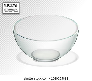 Transparent glass bowl isolated. Realistic vector iilustration