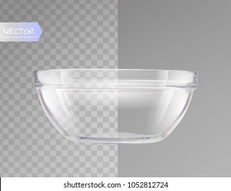 Transparent glass bowl isolated realistic vector illustration.