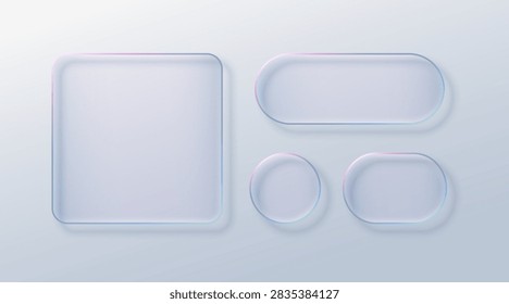 Transparent glass button with liquid morphism effect, featuring translucent borders and neon highlights ideal for contemporary interface elements and minimalist digital applications.