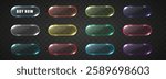 Transparent glass buttons color set. Web banners rectangle clear glossy icon. Crystal bars isolated on dark background.