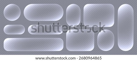 Transparent glass buttons, white clear banners. Futuristic interface templates for web design.