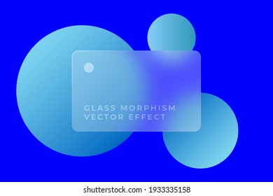 Transparent glass card design. Glass morphism vector effect. Glass-morphism trend style. Сolored  circles on the background