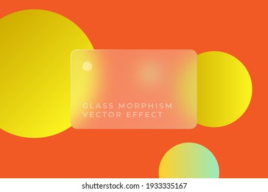 Transparent glass card design. Glass morphism vector effect. Glass-morphism trend style. Сolored  circles on the background