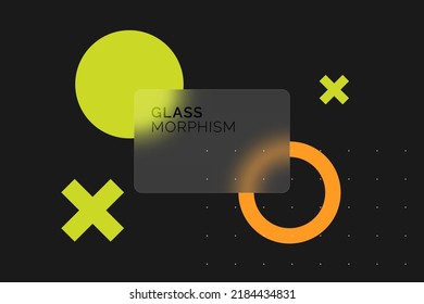 Diseño transparente de una tarjeta de vidrio. Efecto vector morfismo de vidrio. Estilo de tendencia. Diferentes formas en el fondo negro