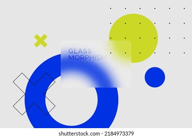 Transparent glass card design. Glass morphism vector effect. Trend style. Different shapes on the light gray background