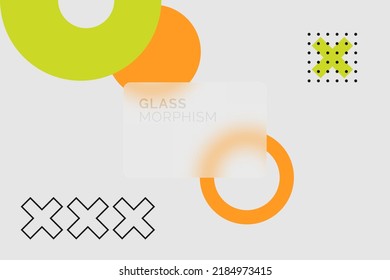 Transparent glass card design. Glass morphism vector effect. Trend style. Different shapes on the light gray background