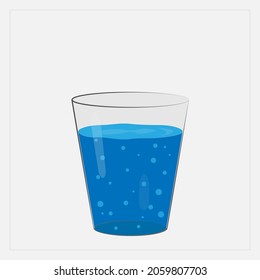Transparent glass of clean water with bubbles, isolated illustration on white background