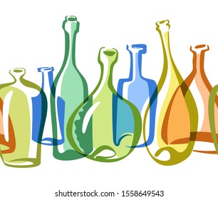 Transparent glass colored empty bottles
