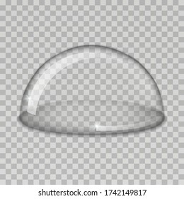 Transparent glass cover. Hemisphere isolated on transparent background. Vector illustration.