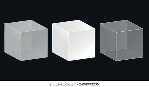 El cubo de vidrio transparente se forma en un estilo realista. Ilustración del vector