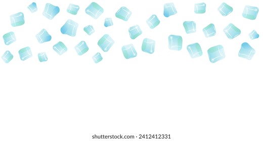 Transparent glass cube shapes in realistic style. Ice cubes. Design of food packaging and advertising. Vector illustration.