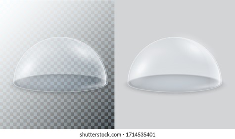 Transparent glass dome. Vector hemisphere isolated on a transparent and white background.