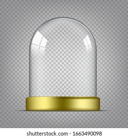 Transparente Glaskuppel-Vektorillustration für fröhliches Weihnachtsgeschenk oder Werbegeschenk-Design. Vorlage Mock up with gold Isolated Background.