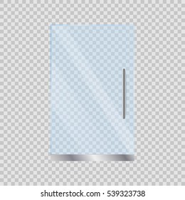 Transparent glass door, isolated, vector illustration. Vector transparent glass doors with mirror image in steel frame isolated on white wall. Architectural interior symbol.
