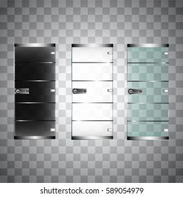Transparent glass door, isolated, vector illustration. For shop, store, mall, transparent boutique door, office building glass door
