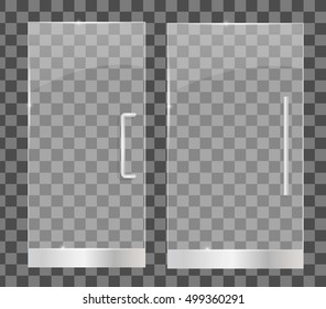 Transparent Glass Doors, Isolated, Vector Illustration. For Shop, Store, Mall, Transparent Boutique Door, Office Building Glass Door