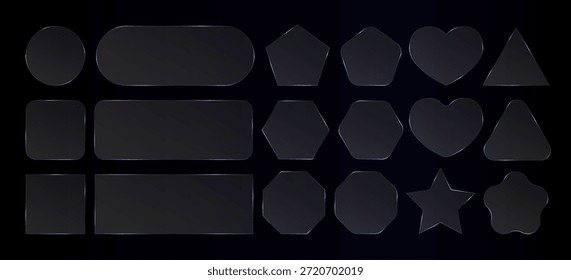 Transparent glass effect frame. 3d light plastic texture, gradient vector rectangle. Square abstract glossy plate, screen panel. Clear crystal blur shape, futuristic button reflect. Neon text overlay