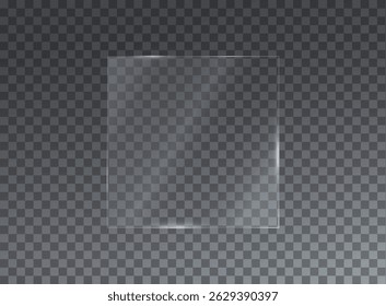 Transparent glass effect, realistic window mockups, mirror set, glass showcase on transparent background, vector png. Glass banner, acrylic smooth surface.