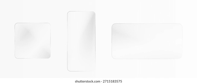 Efecto de vidrio transparente, maquetas de ventana realistas, juego de espejos, escaparate de vidrio sobre fondo transparente, Vector png. Anuncio de vidrio, superficie lisa de acrílico.