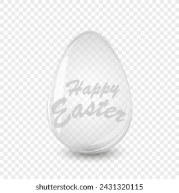 Huevo de vidrio transparente con texto Feliz Pascua. Huevo de Pascua. Para tipografía de postal, tarjeta, invitación, póster, plantilla de banner. Saludos de temporada. Ilustración vectorial.