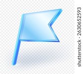 Transparent glass flag 3d icon with shadow, isolated on transparent background. Ideal for web UI, game, elements, and digital badges. Vector illustration.