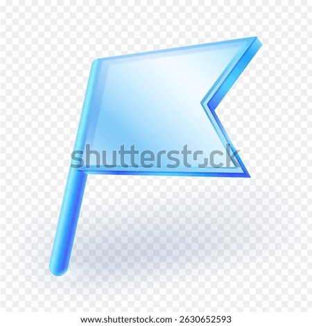 Transparent glass flag 3d icon with shadow, isolated on transparent background. Ideal for web UI, game, elements, and digital badges. Vector illustration.